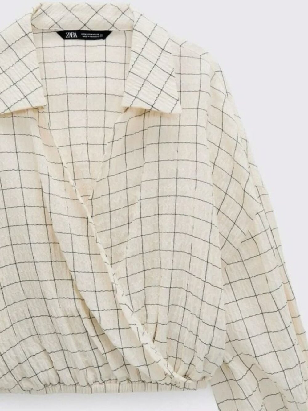 Zara Plaid Cropped Collar Top XS